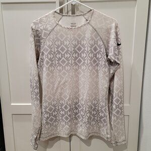 Nike Longsleeve Tee White Gray DriFit Fleece lined Top Activewear Women Size Med